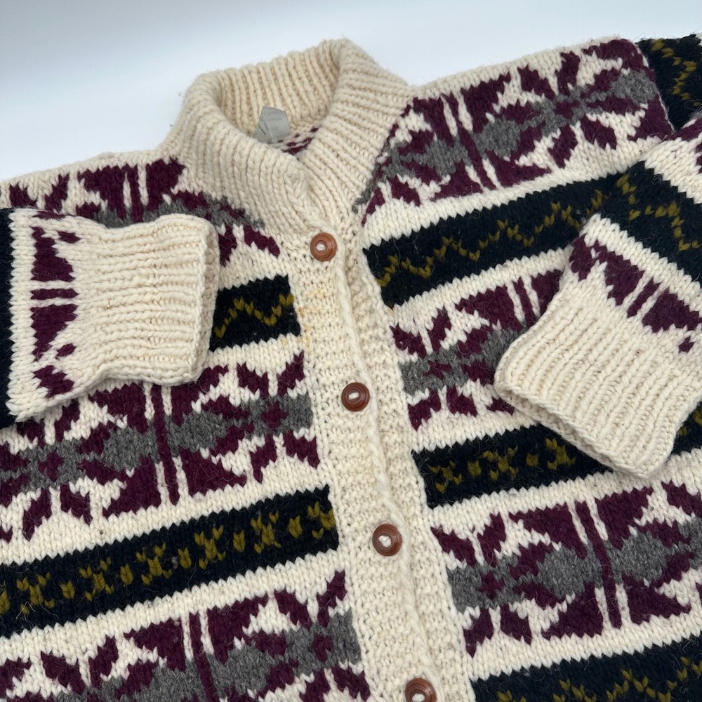 Indian Weavings Vintage 100% Wool Cardigan Sweater Southwestern Mens Large READ